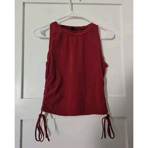 SHEIN EZwear Maroon Drawstring Ruched Side Crop Tank Top Large